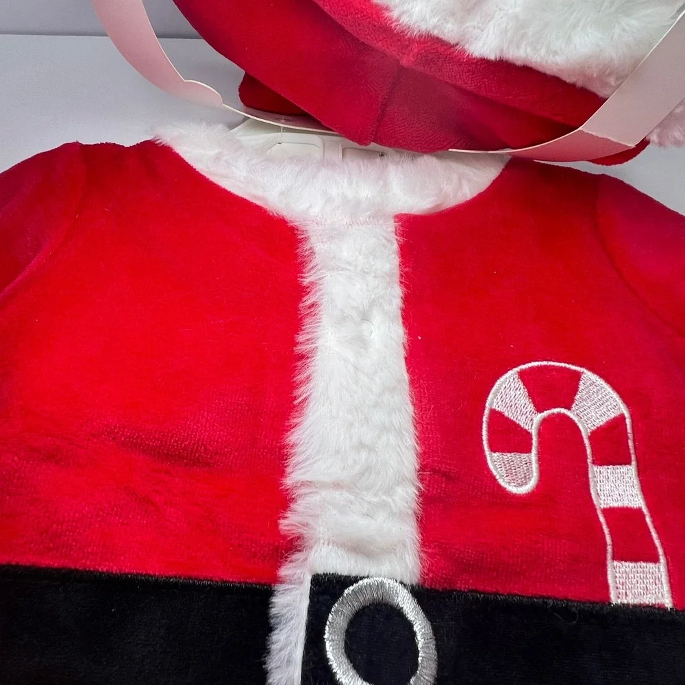 Bon Bebe Santa Set 6-9 Month Red Fleece Costume Christmas Holiday Outfit Hat NWT